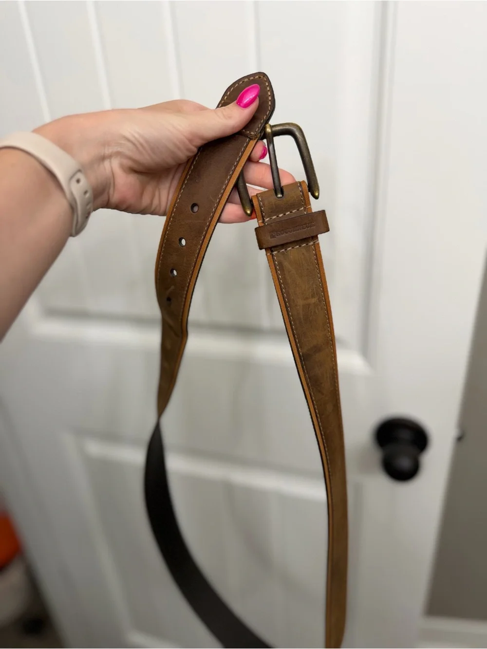 Size 42 Cabelas Roughneck Brown Leather Belt with Brass Buckle